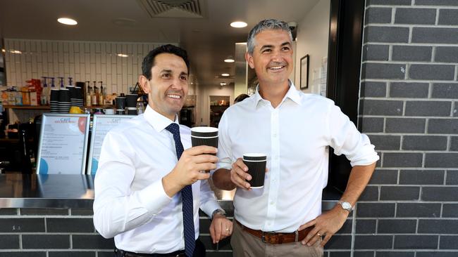 Queensland Opposition Leader David Crisafulli with LNP candidate for Burleigh Heads Hermann Vorster. Picture: David Clark