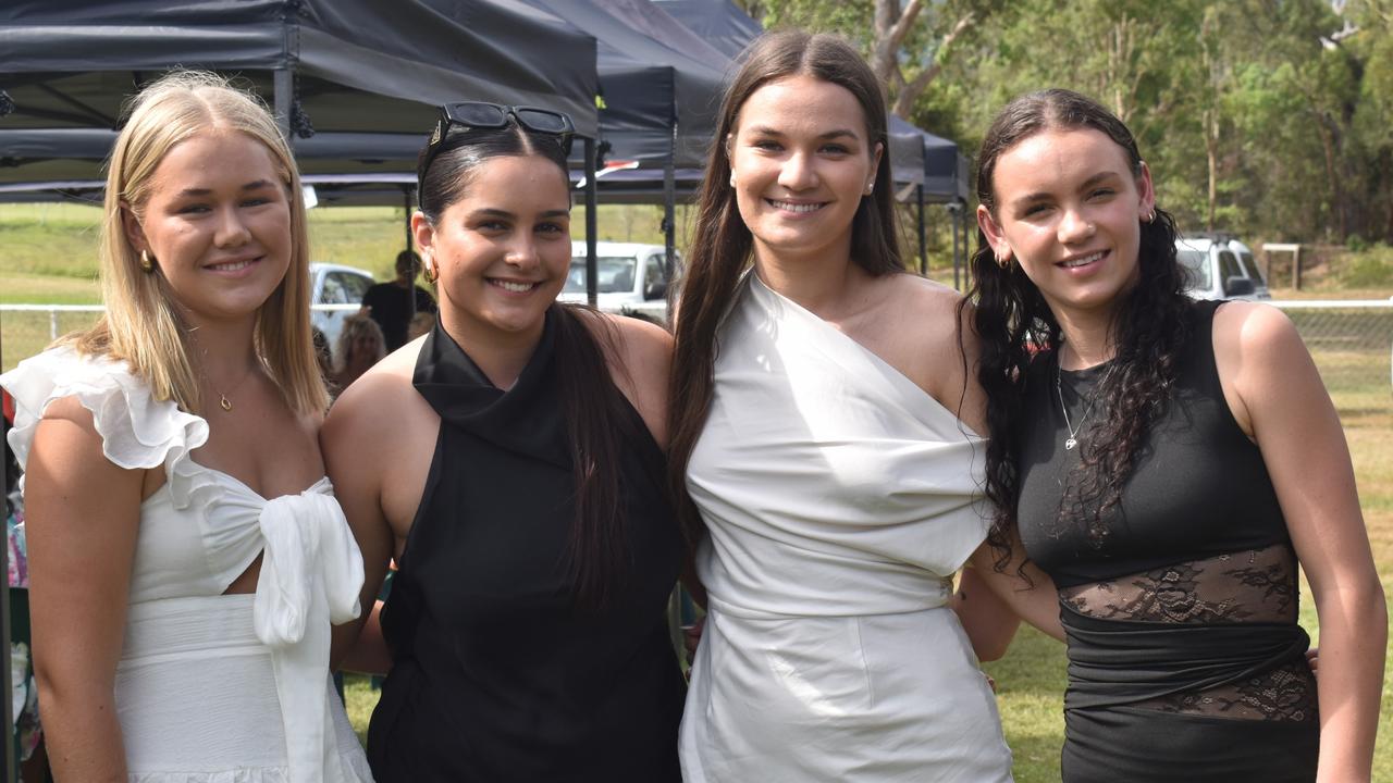 Amy Fallis, Reggae Collier, Makesha Stacpoole and Milly Meacham at the Yeppoon Turf Club's Derby Day races at Keppel Park Racecourse on November 2, 2024.