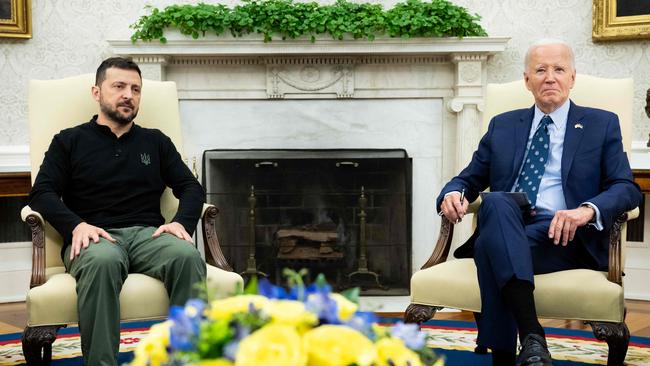 US President Joe Biden meets with Ukraine's President Volodymyr Zelensky at the Oval Office of the White House in Washington, DC, on September 26, 2024. Picture: Saul Loeb