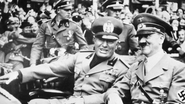 Italian dictator Benito Mussolini and Nazi leader Adolf Hitler in 1938. Picture: Ap