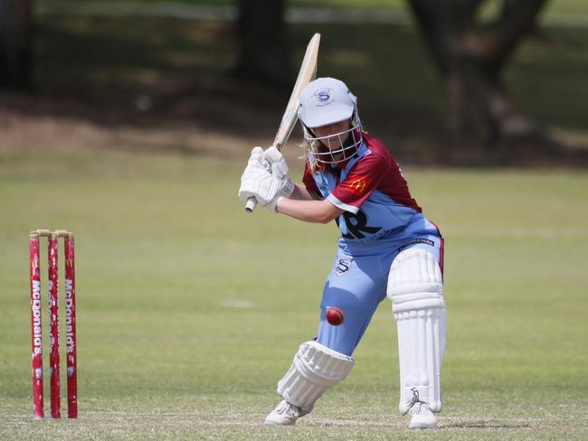 Evie Fisher drives during her game changing innings of 72 not out. Picture Warren Gannon Photography