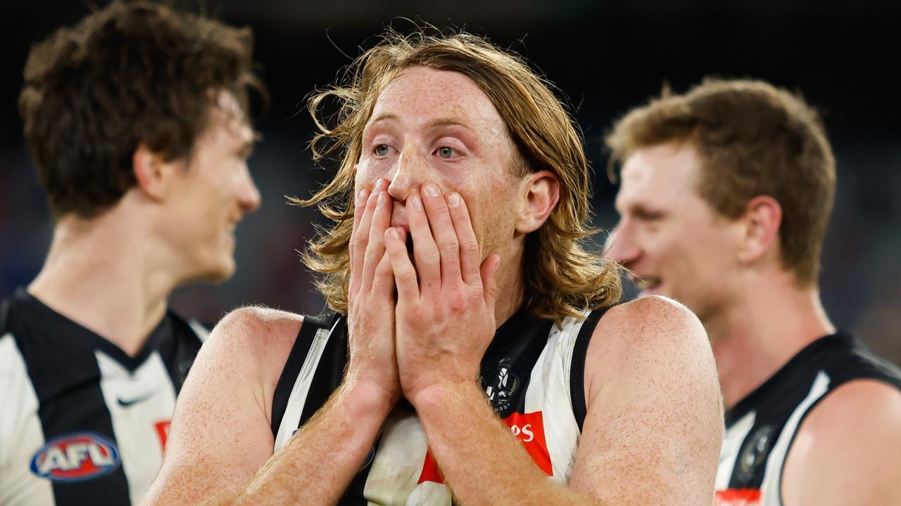 MELBOURNE, AUSTRALIA - SEPTEMBER 07: Nathan Murphy of the Magpies celebrates during the 2023 AFL First Qualifying Final match between the Collingwood Magpies and the Melbourne Demons at Melbourne Cricket Ground on September 07, 2023 in Melbourne, Australia. (Photo by Dylan Burns/AFL Photos via Getty Images)