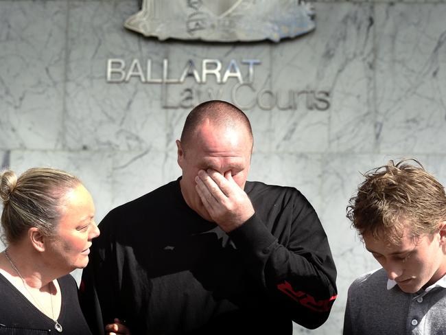 Debbie and Glenn McGuire with their son outside Ballarat Magistrates’ Court. Picture: Andrew Henshaw