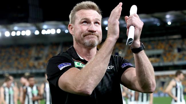 Nathan Buckley will farewell Collingwood fans for the final time on Monday against Melbourne. Picture: Jono Searle/AFL Photos/via Getty Images