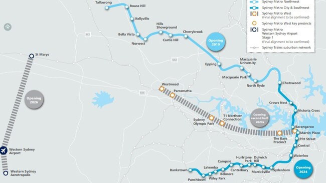 The planned Sydney Metro network.