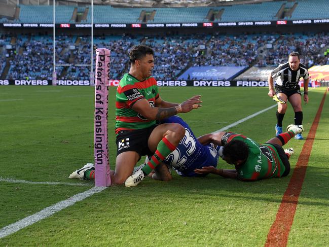 Latrell Mitchell has been charged for his shot on Bulldogs winger Josh Addo-Carr. Credit: NRL Images.