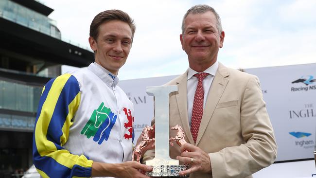 Kris Lees (right) and Dylan Gibbons combined to win The Ingham with Loch Eagle. Picture: Jeremy Ng/Getty Images