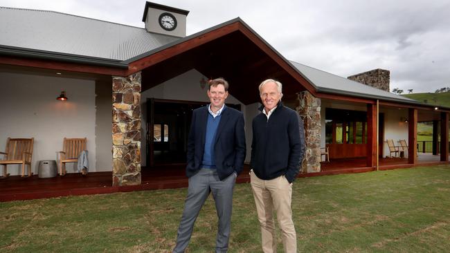 Greg Norman and David Evans at his new golf course in Alexandra Victoria.Picture: David Geraghty