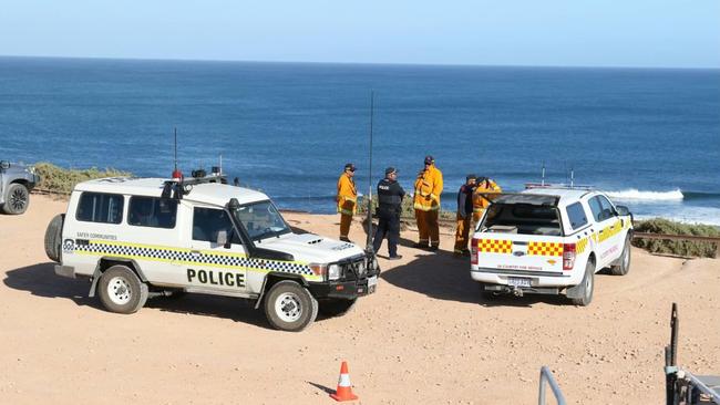 The search for a man’s body continues at Granite Rock, near Streaky Bay, on Wednesday. Picture: Andrew Brooks