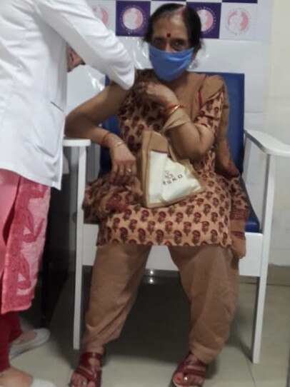 Daya (76) getting her second dose of the AstraZeneca jab on April 24 in Lucknow. Picture: Supplied