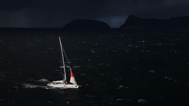 Brindabella battles 45-knot winds and big seas off Tasman Island in the 2013 Sydney to Hobart. Picture: Brett Costello