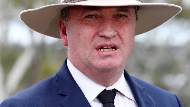 Barnaby Joyce announces his resignation as Nationals leader. Picture: Hollie Adams