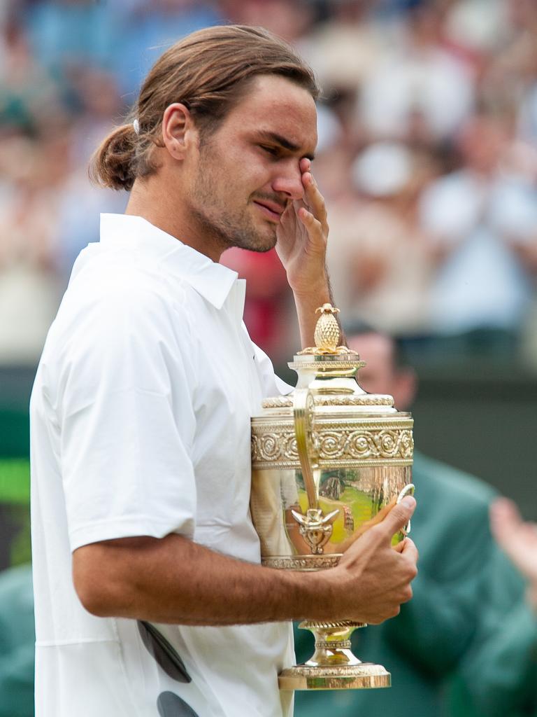 Sue Barker famously brought Roger Federer to tears after winning his maiden title at Wimbledon in 2003. (Photo by Simon Bruty/Anychance/Getty Images)