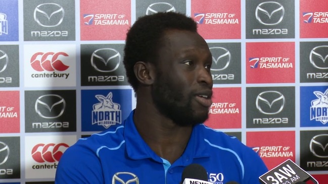 Majak Daw speaks to the media about returning to football