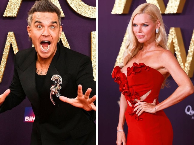 Sophie Monk and Robbie Williams on the 2025 AACTAs red carpet.