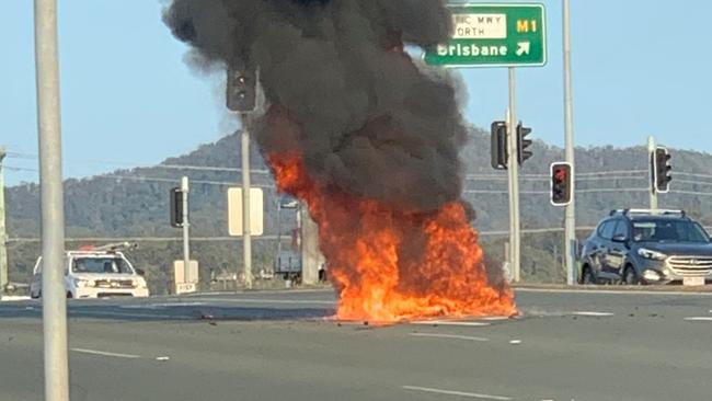 Motorbike explodes into flames