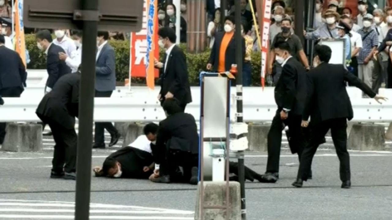 Shinzo Abe was shot in Nara, Japan. Picture: NHK News/ABC News