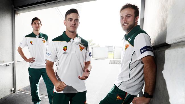 Tigers recruits Simon Milenko, left, Cameron Boyce and Cameron Stevenson, have been named in the squad for the upcoming one-day competition which starts for Tasmania on October 3. Picture: RICHARD JUPE