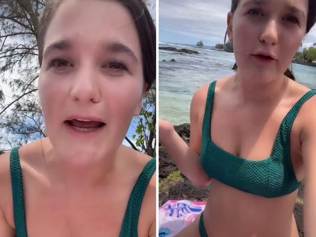 Woman kicked off beach over tiny bikini. Picture: TikTik/savysimsyo