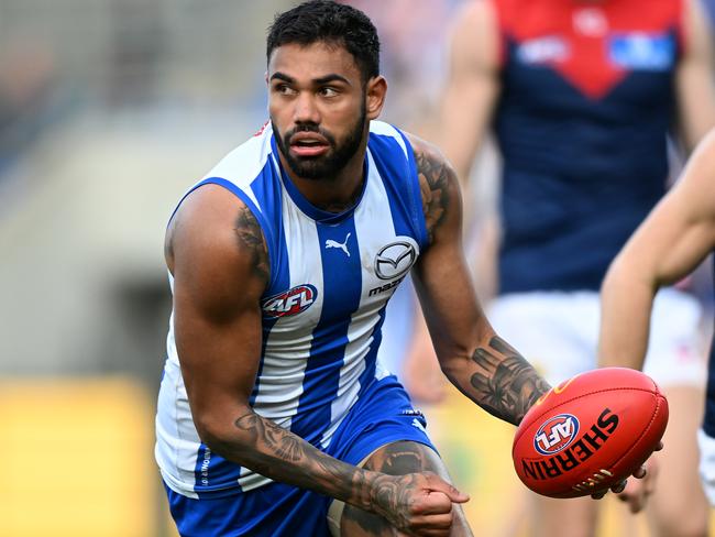 Tarryn Thomas, who was sacked from North Melbourne and given an 18-match ban over allegations of threatening behaviour toward a woman. Picture: Steve Bell/Getty Images