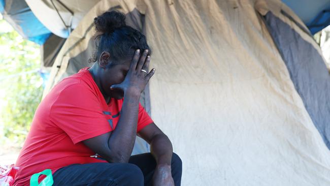 Elizabeth Day moved from Mapoon to Cairns 9 months ago with her brother and sister to escape family conflict. They have been living in a camp in the bush, but the Cairns Regional Council have given them until Tuesday to move on. They say they don’t feel safe moving into crisis accommodation. Picture: Brendan Radke