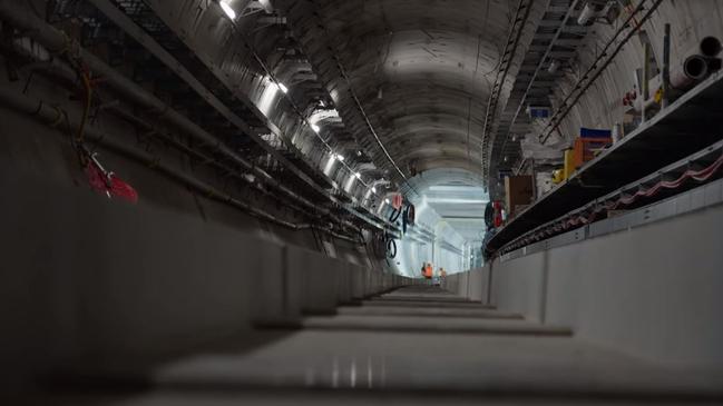 Workers testing trains in the tunnel. Source: Facebook/Metro Tunnel