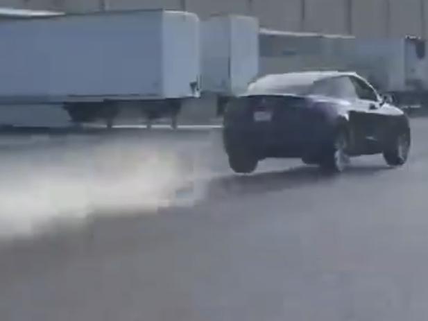 Footage posted to YouTube shows a Tesla Model Y driving at high speed before crashing into a building.