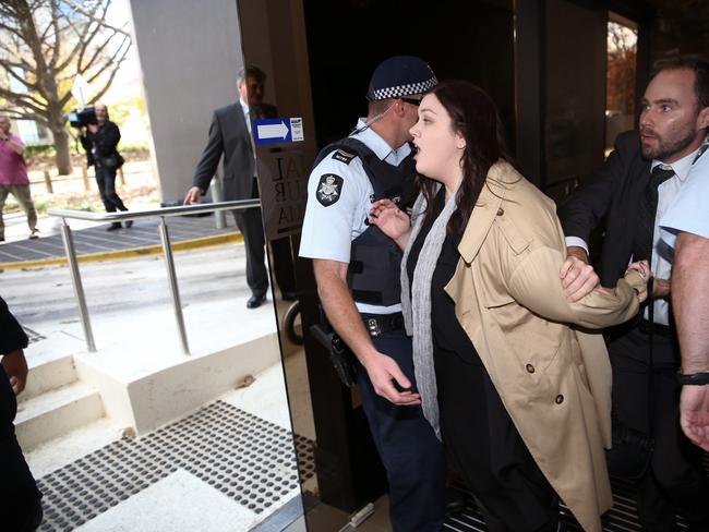 Protesters at the National Press Club clashed with police during Simon Birmingham's address. Picture: Gary Ramage