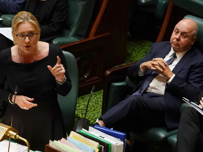 MELBOURNE AUSTRALIA - NewsWire Photos OCTOBER 4, 2023: Victorian Premier Jacinta Allan and Victorian Treasurer Tim Pallas are seen during Question Time in the Victorian Legislative Assembly at the Parliament of Victoria in MelbournePicture: NCA NewsWire / Luis Enrique Ascui