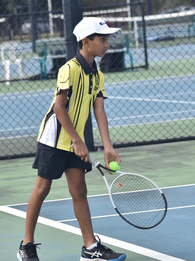 Players on court at the JDS Central Region tournament at the Rockhampton Regional Tennis Centre on July 14, 2024.