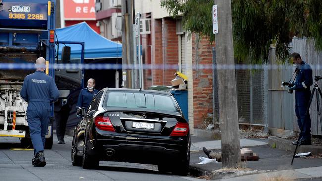 Mr Acquaro’s body on the Brunswick East sidewalk.