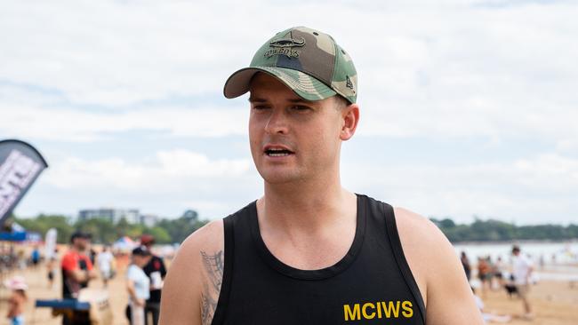 Jon Gray captain of USS Dumptruck at the Darwin Beer Can Regatta at Mindil Beach, 2023. Picture: Pema Tamang Pakhrin