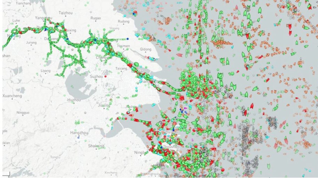 Map of ships on standby outside the port of Shanghai. Picture: Marine Traffic.