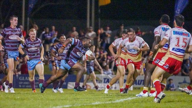 The CQ Capras played the Dolphins in their first pre-season trial of 2023 at Gladstone's Marley Brown Oval. Photo: Luke Fletcher