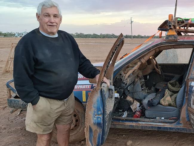 Myles Allan was taking part in the Boss Road Rally when his vehicle received damage from a storm that slammed Adavale, west of Charleville, late on September 28. Picture: Facebook