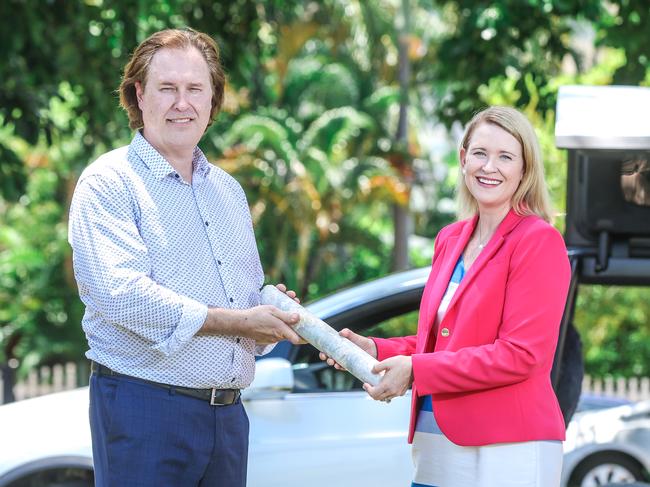 Core Lithium managing director Stephen Biggins with Mines Minister Nicole Manison Picture: Glenn Campbell