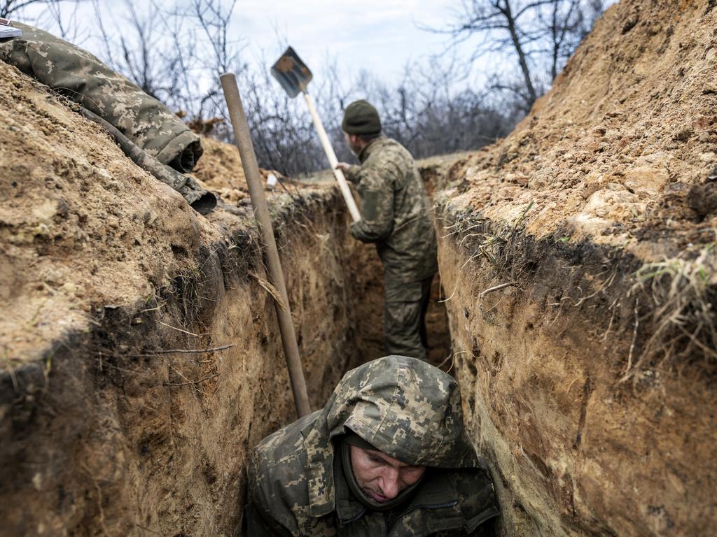 A Ukrainian infantryman in a trench on the frontline. Picture: John Moore/Getty Images