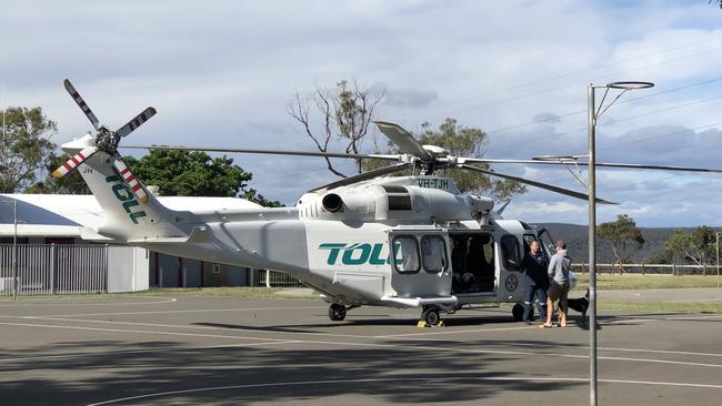 Ambulance helicopter on standby at scene. Picture: Eliza Barr