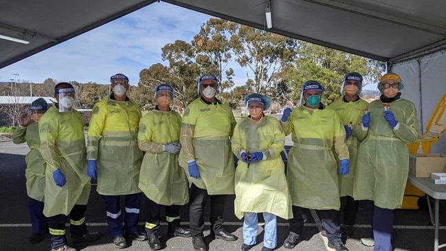 Resqmed Service paramedic team members test for Covid in the ACT.