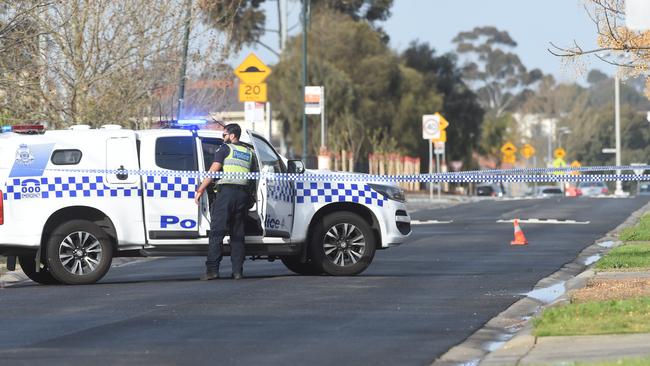 Police at the scene of the home invasion in Taylors Lakes. Picture: Tony Gough