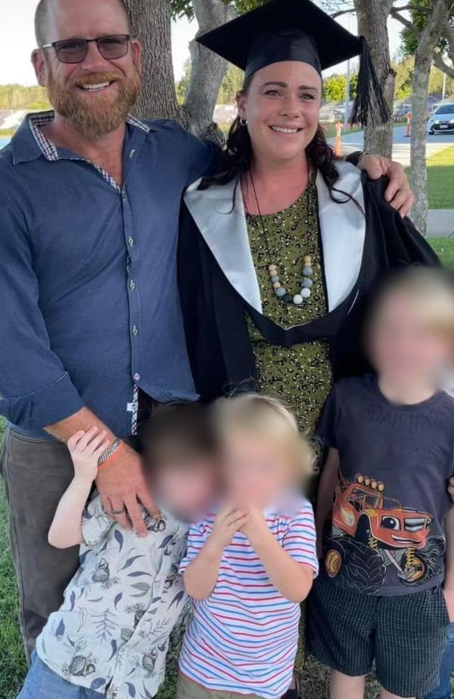 Nambour resident Drew Duncan, left, and Lauren Watts, right, with their four children. Photo: supplied.