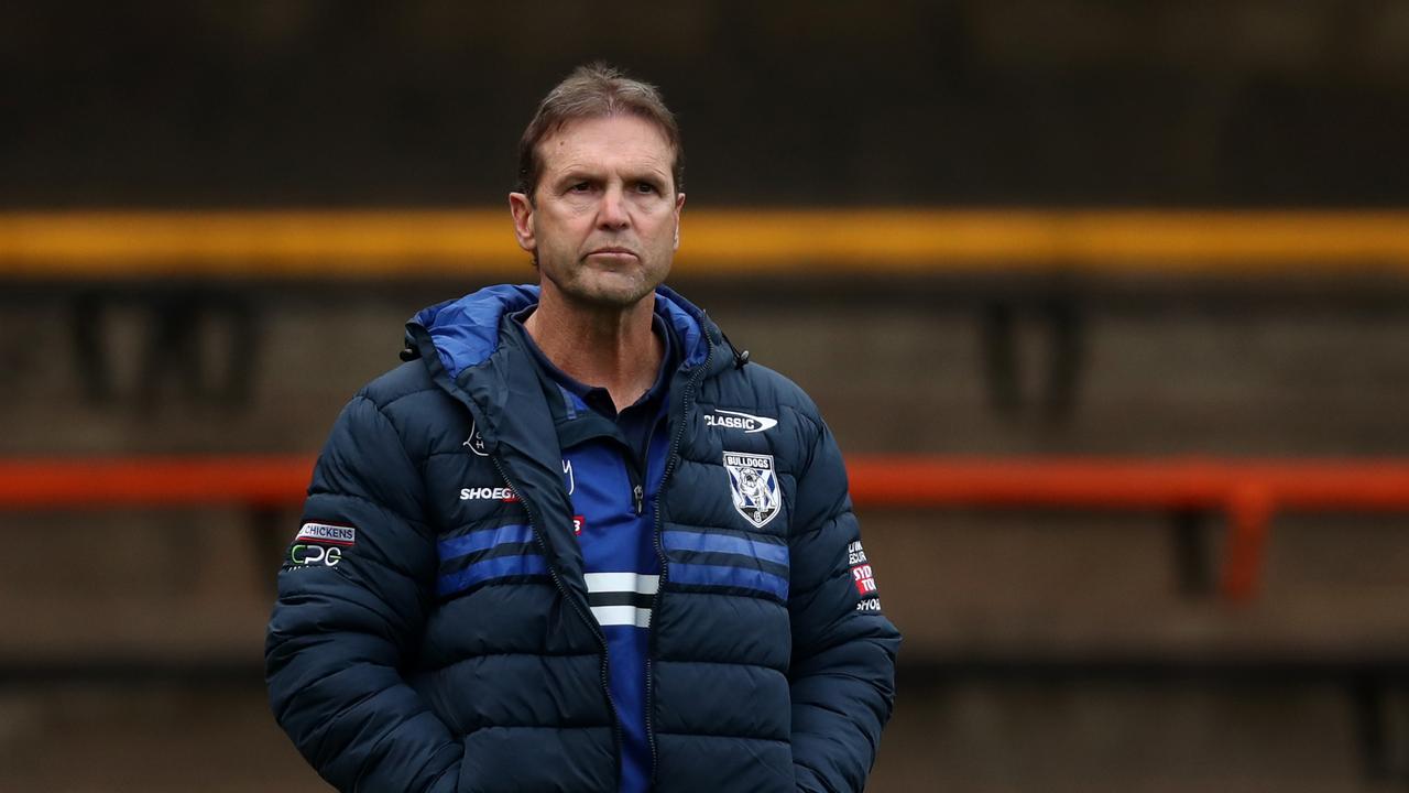 SYDNEY, AUSTRALIA - MAY 20: Mick Potter interim coach of the Bulldogs looks on ahead of the round 11 NRL match between the Wests Tigers and the Canterbury Bulldogs at Leichhardt Oval on May 20, 2022 in Sydney, Australia. (Photo by Jason McCawley/Getty Images)