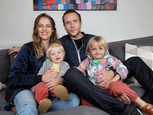 Actor Teresa Palmer with her husband Mark Webber and their sons Bodhi and Forest. Picture: Ian Currie