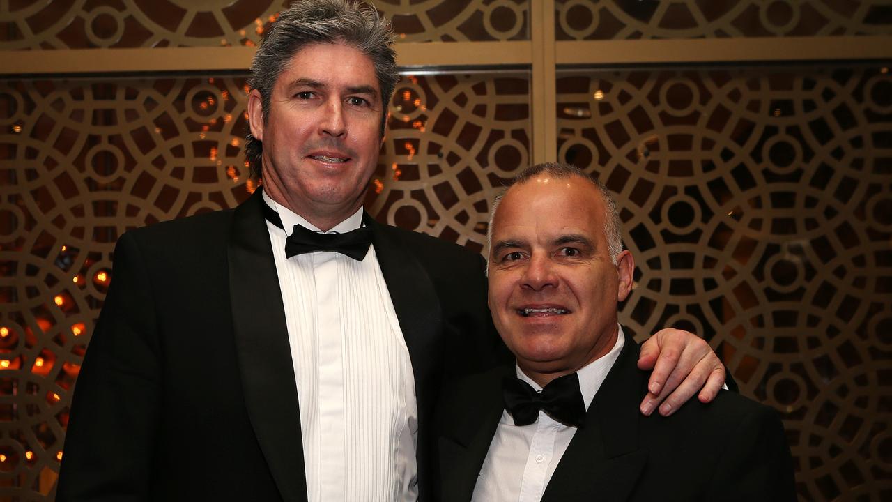 Carlton great and former club president Stephen Kernahan (left) with former teammate and current Blues board member Greg Williams. Picture: Julie Kiriacoudis