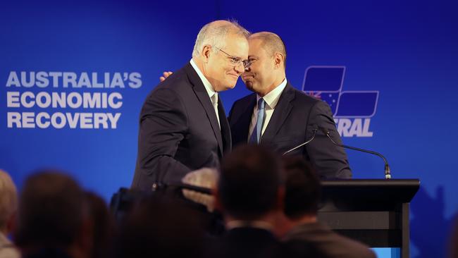 Scott Morrison and Josh Frydenberg at the Liberal Party of Australia Federal Council in Canberra. Picture: NCA NewsWire / Gary Ramage