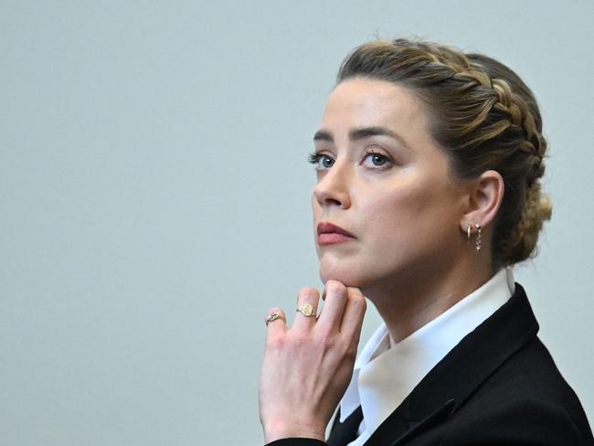 US actress Amber Heard looks on during a hearing at the Fairfax County Circuit Courthouse in Fairfax, Virginia, on May 3, 2022. Picture: Jim Watson / AFP.