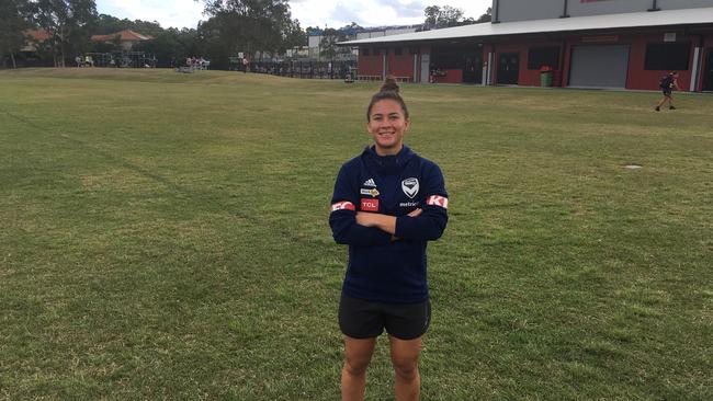 Melbourne Victory's Angela Beard back at her old school of Marsden SHS.