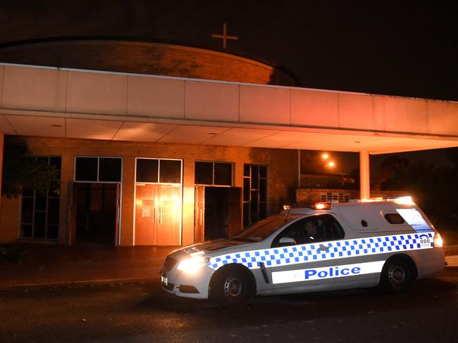 Police arrive at St Mary’s catholic church in Dandenong, where Father Kevin O’Donnell served. Pic: Nicole Garmston