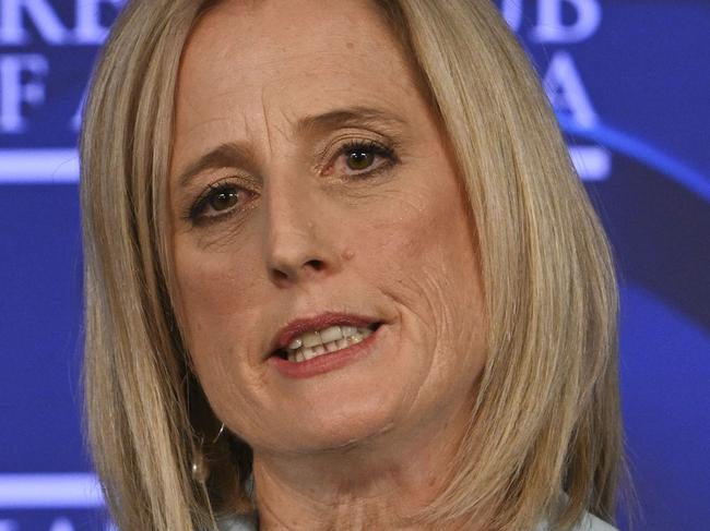 CANBERRA, AUSTRALIA, NewsWire Photos. MARCH 7, 2024: Senator the Hon. Katy Gallagher, Federal Minister for Finance, Women and the Public Service addresses the National Press Club of Australia in Canberra on "The new Gender Equality strategy". Picture: NCA NewsWire / Martin Ollman