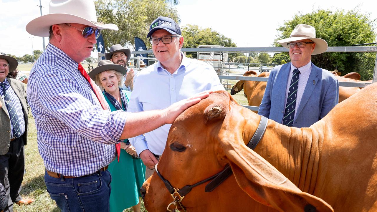 Joyce at a Beef Week announcement with Scott Morrison in Rockhampton on March 23.